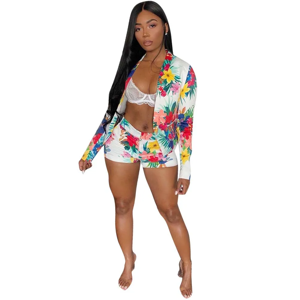 

European and American sexy women's printed shorts and two-piece suit