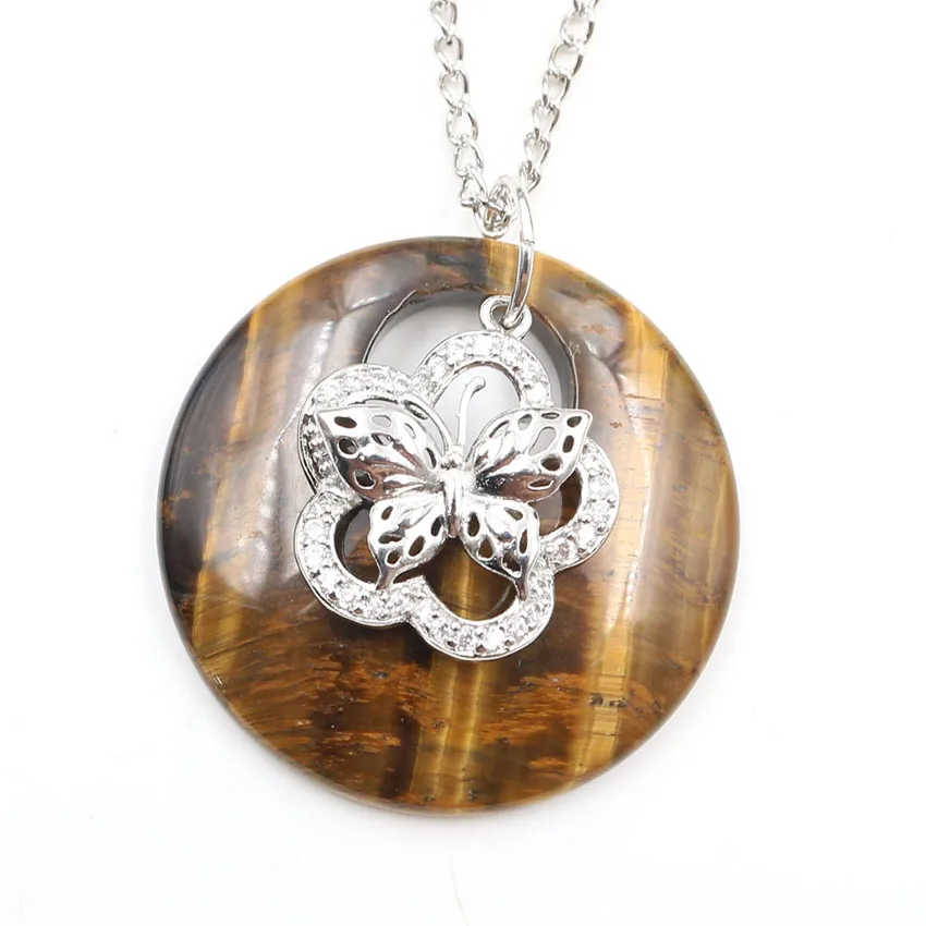 

Wholesale 10 Pcs Butterfly Pendant Necklaces Mixed Natural Stone Hollow Round Safety Buckle Set Rhinestson Women Charm Jewelry
