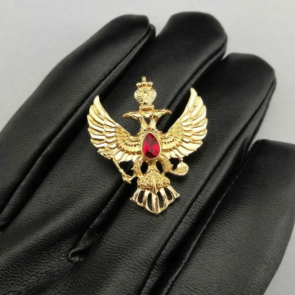 

Classic Russia Badge Red Gems Crystal Double Headed Eagle Brooch Masonic Pins Cocktail Party Collar Pin Fashion Jewelry