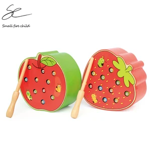 new baby wooden toys 3d puzzle early childhood educational toys catch worm game color cognitive magnetic strawberry apple free global shipping