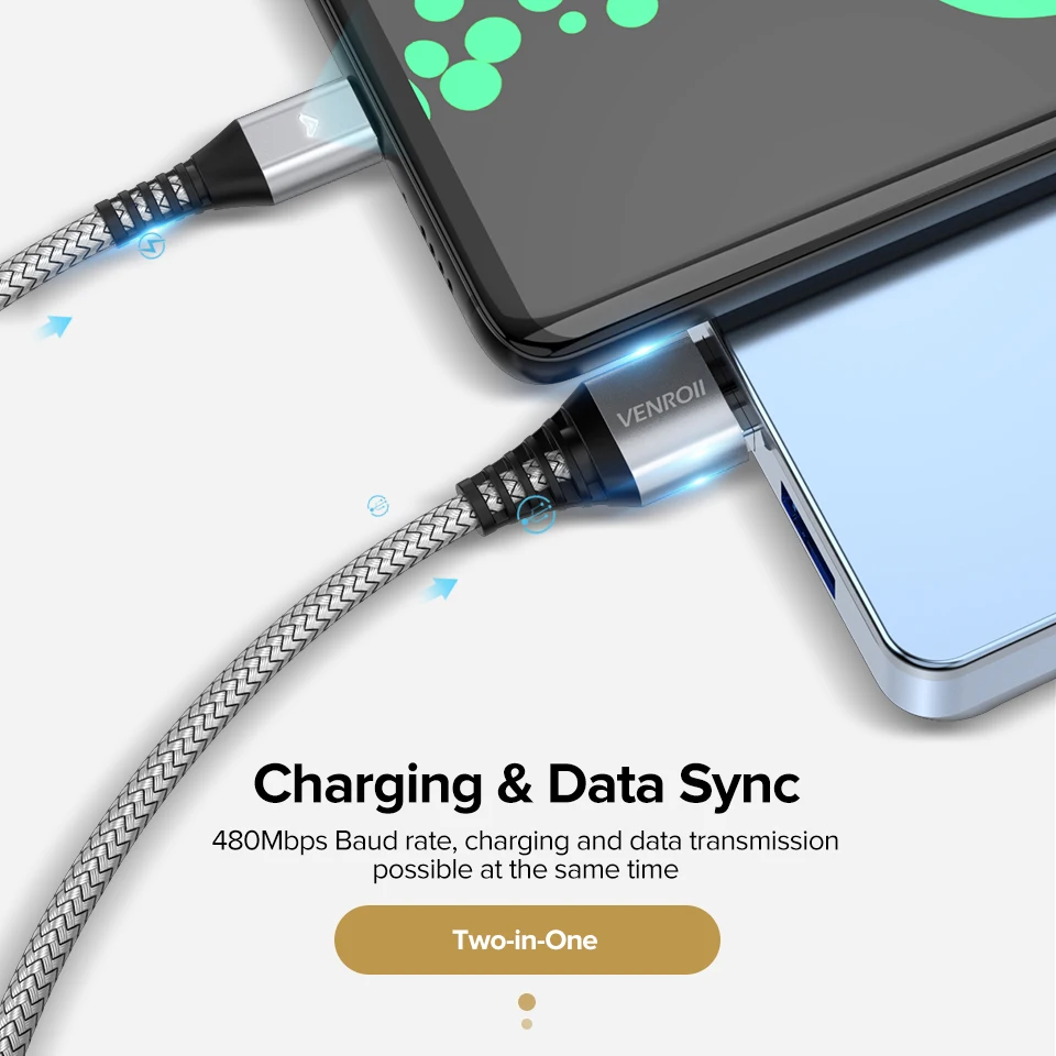 Venroii usb type-C кабель для samsung S10 S9 S8 huawei P30 Pro Быстрая зарядка type-C зарядный кабель usbc для samsung A50