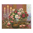 Подсвечник роза цветы ваза скрипка Алмазная картина круглая полная дрель Сделай Сам мозаика вышивка 5D Вышивка крестиком цветочный натюрморт