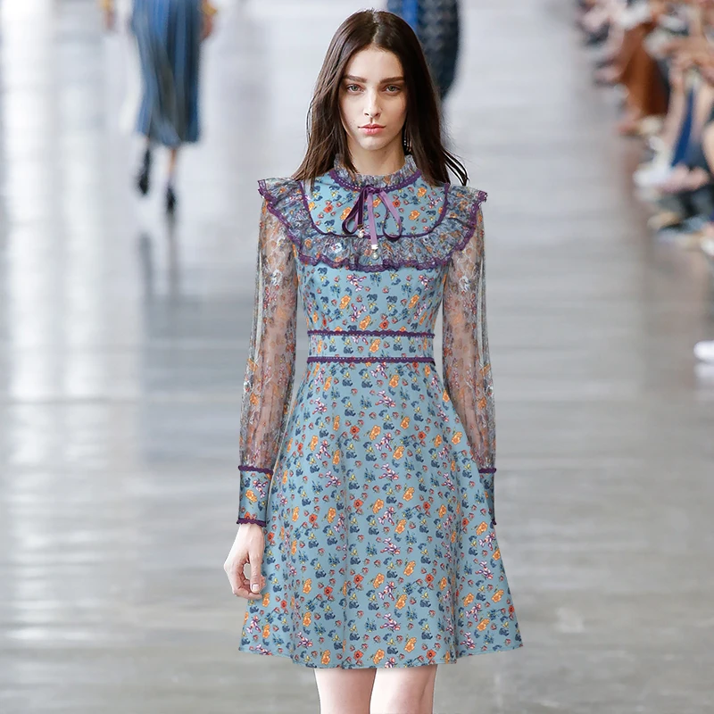 

Элегантное винтажное женское вечернее платье Gedivoen, женское лоскутное платье с длинным рукавом, оборками и цветочным принтом, модные женски...