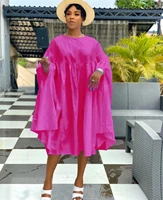 coffeehot dresses women streetwear pink casual loose bat sleeve sleeve fold stitching solid color women midi dress green dress
