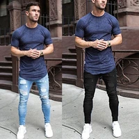 mens jeans brand popular destroyed ripped jeans elastic slim pencil jeans summer lightweight cotton ankle tight denim pants 2019