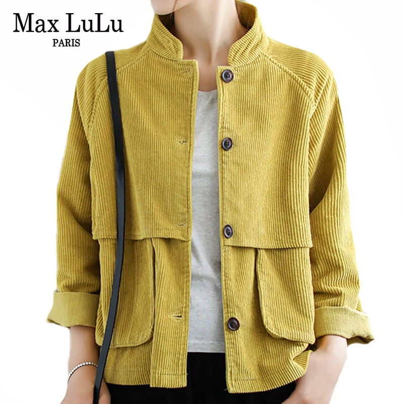Max LuLu модные роскошные осенние корейские стильные женские панк уличные женские вельветовые жакеты оверсайз повседневные женские пальто с карманами