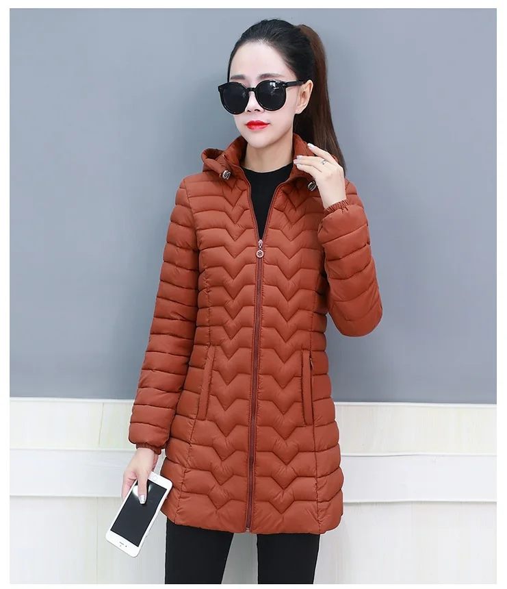 Fashion Cotton Coat Women's Loose Size Warm Quilted Hooded Long Jacket Autumn Winter Down Cotton Coats Women Thin Stripe Jacket