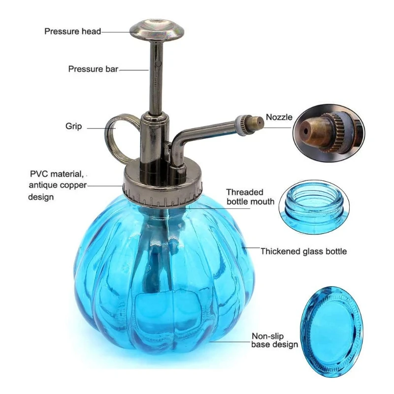 

1 PC Glass Watering Can Pot Vintage Plant Mister Brass Pressure Sprayer Retro Pumpkin Spray Bottle Antique Copper Sprink