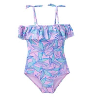 2020 leaf print girl one piece swimsuit summer kids swimwear for girls 6 14 years children kid swimming suit monokini a273