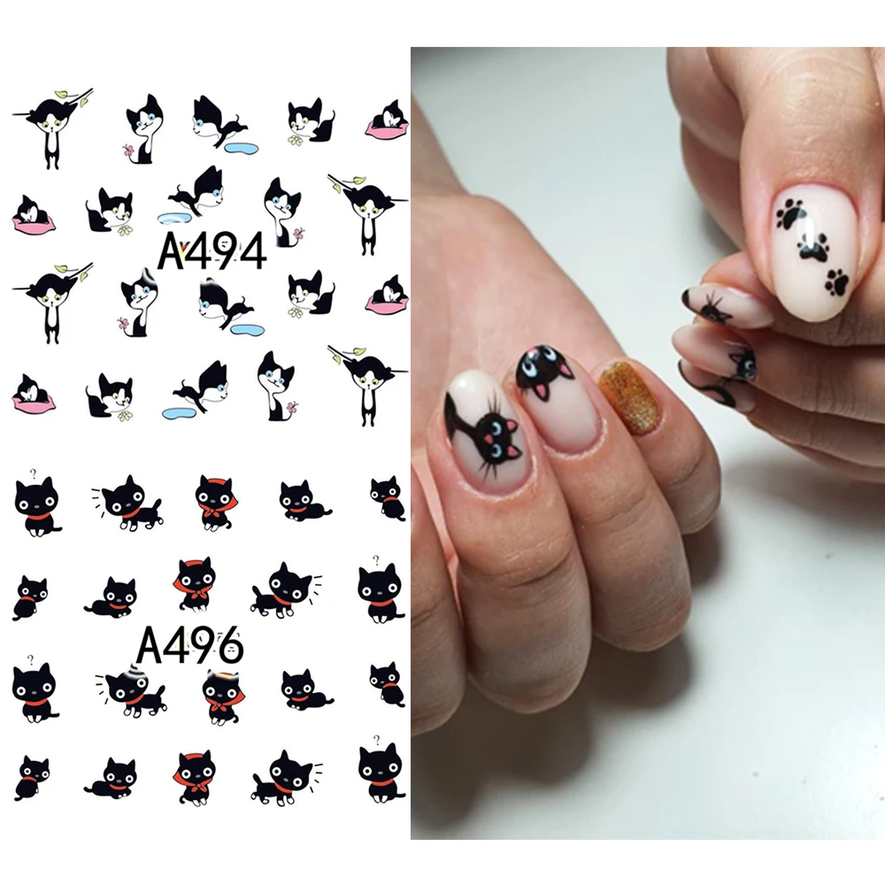 Наклейки для ногтей черные котики наклейки на ногти кот коты с рисунком кота