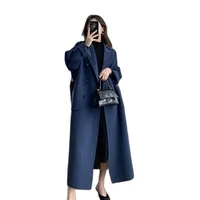 2022 new woolen coat womens medium long section fat mm is thin loose high end foreign style over the knee womens woolen coat