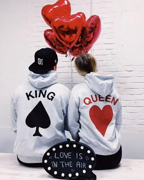 Толстовка с капюшоном King Queen для мужчин и женщин свитшот принтом Королева худи