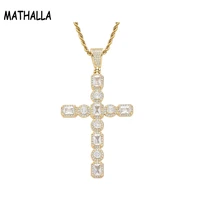 mathalla hiphop cz cross pendant necklace high quality copper material mens necklace ice aaa cubic zirconia fashion jewelry