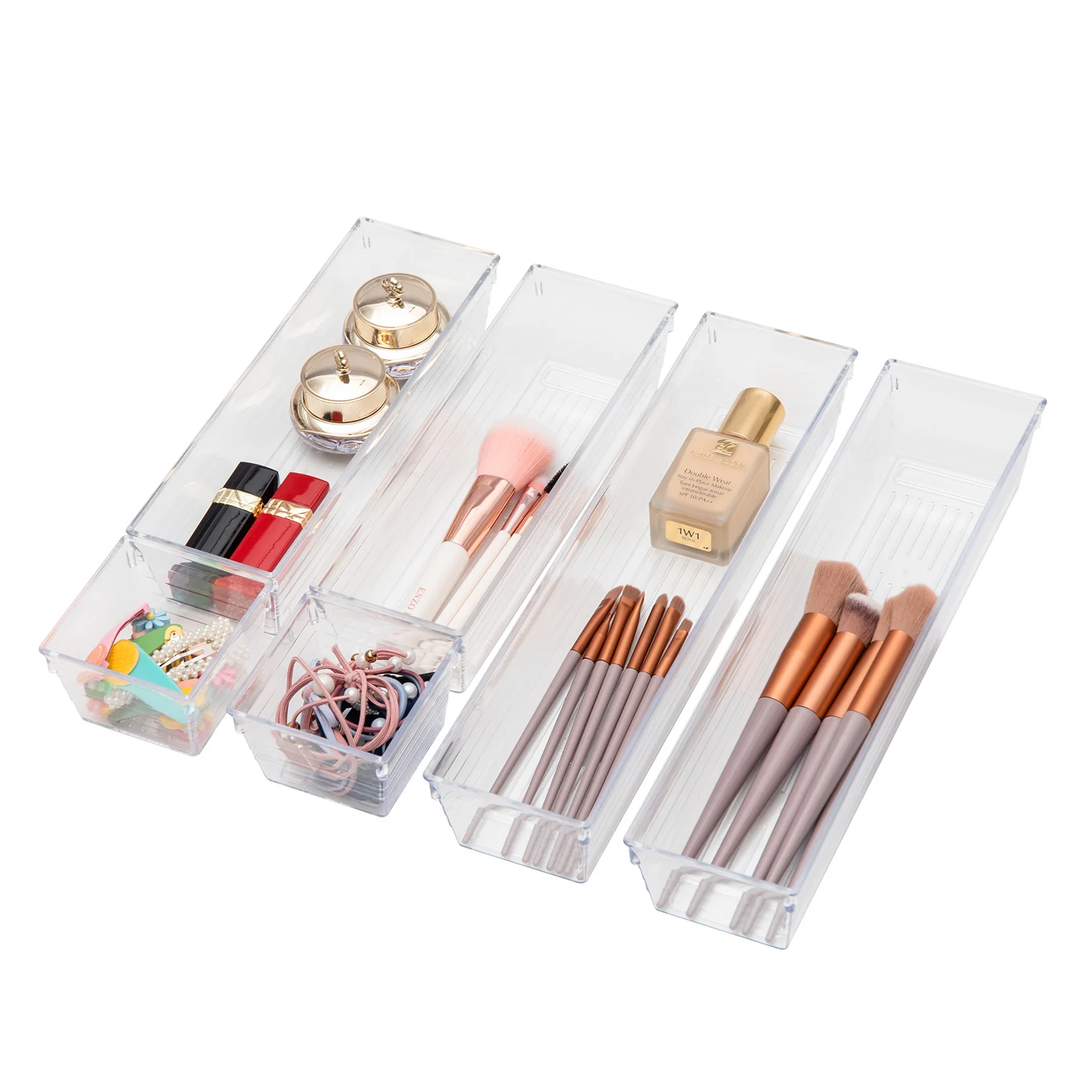 

14pcs Clear Drawer Organizer Transparent Drawer Divider Storage Box Bins Case for Utensil Cosmetic Groceries Kitchen Tableware