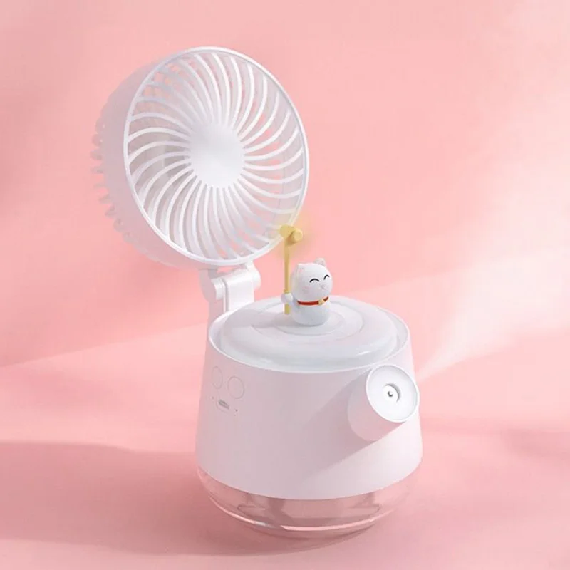 

Cartoon Kettle Water Mist Fan Desktop Night Light Air Cooling Fan Mini USB Water Sprayer Ultrasonic Essential Oil Aroma Diffuser