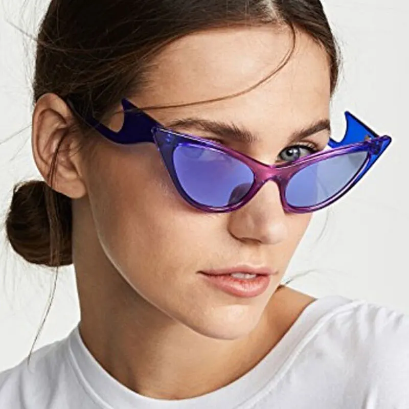 

2019 пикантные женские солнцезащитные очки «кошачий глаз», фиолетовые брендовые дизайнерские солнцезащитные очки, модные женские зеркальны...