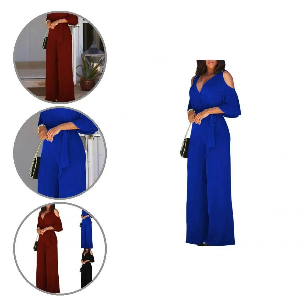 

Skin-friendly Sexy Solid Color Half Sleeve V Neck Jumpsuit for Dating