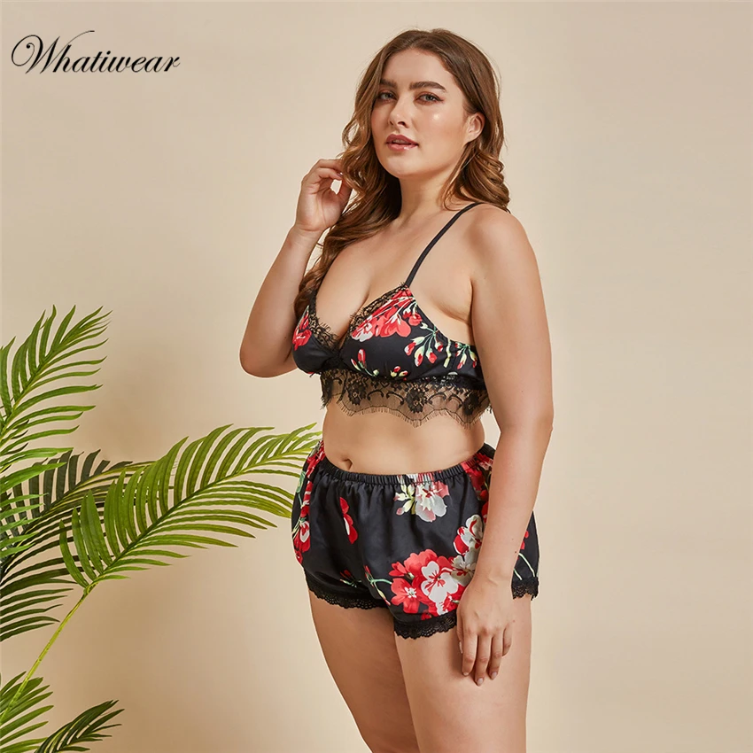 Whatiwear пижамный комплект для сна, Сексуальная атласная пижама с ресницами, женская летняя Пижама, модная Пижама с цветами для женщин