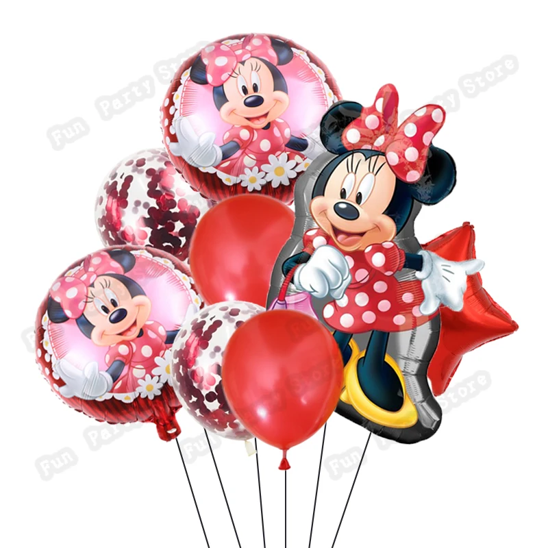Minnie mouse foil balloons mickey 1st birthday party decorations kids ballon number 1 globos baby shower confetti latex ball toy | Дом и сад