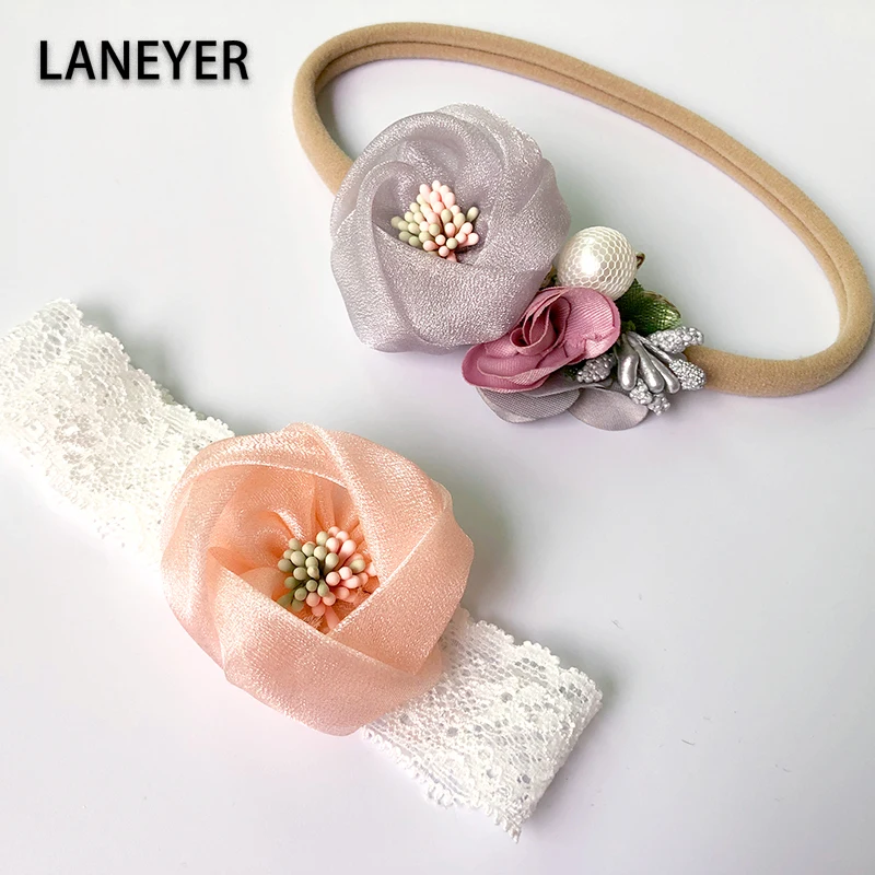 LANEYER Детская повязка на голову с бантом для девочек кружевная эластичная