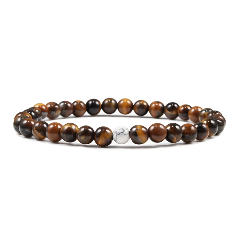 Tiger eye Минималистский 6 мм натуральный камень пары расстояние браслет эластичная вулканическая порода бисера браслеты для мужчин женщин ювелирные изделия Erkek Bileklik - Окраска металла: Tiger eye