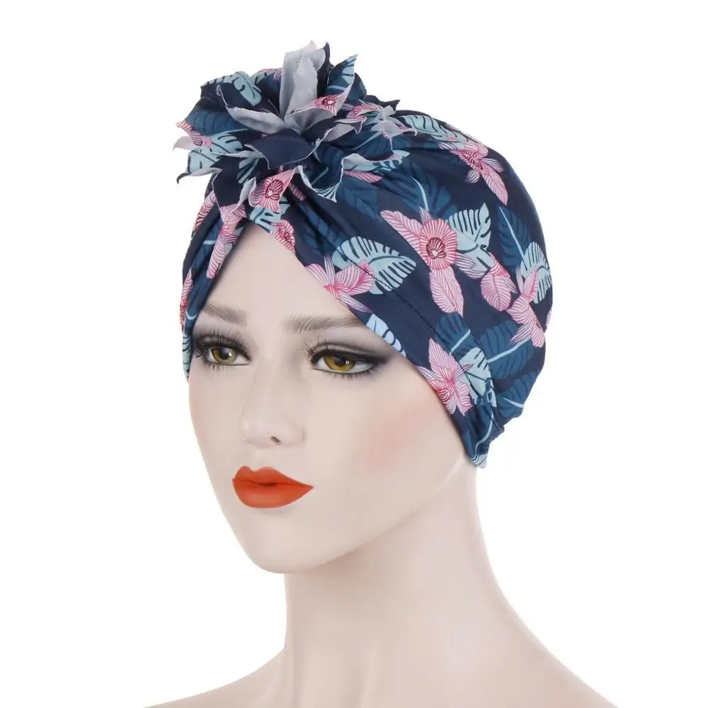 

2019New Fashion Muslim Ruffle Cancer Chemo Hat Print Head scarf Turban Head for Women Warp cap Hijab Islamic Chemtherapy cap