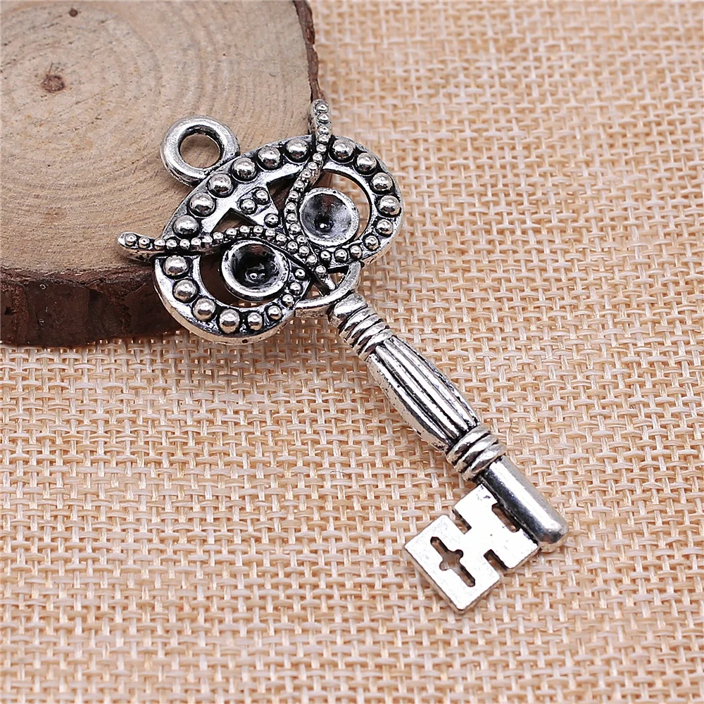

free shipping 7pcs 60x29mm antique silver Owl key charms diy retro jewelry fit Earring keychain hair card pendant accessories