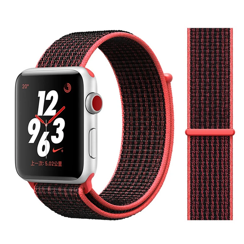 Нейлоновый ремешок для Apple watch 5 ремешок 44 мм 40 мм iWatch ремешок 42 мм 38 мм спортивный ремешок для часов Браслет Apple watch 4 3 2 1 38 40 44 мм - Цвет ремешка: Red Black
