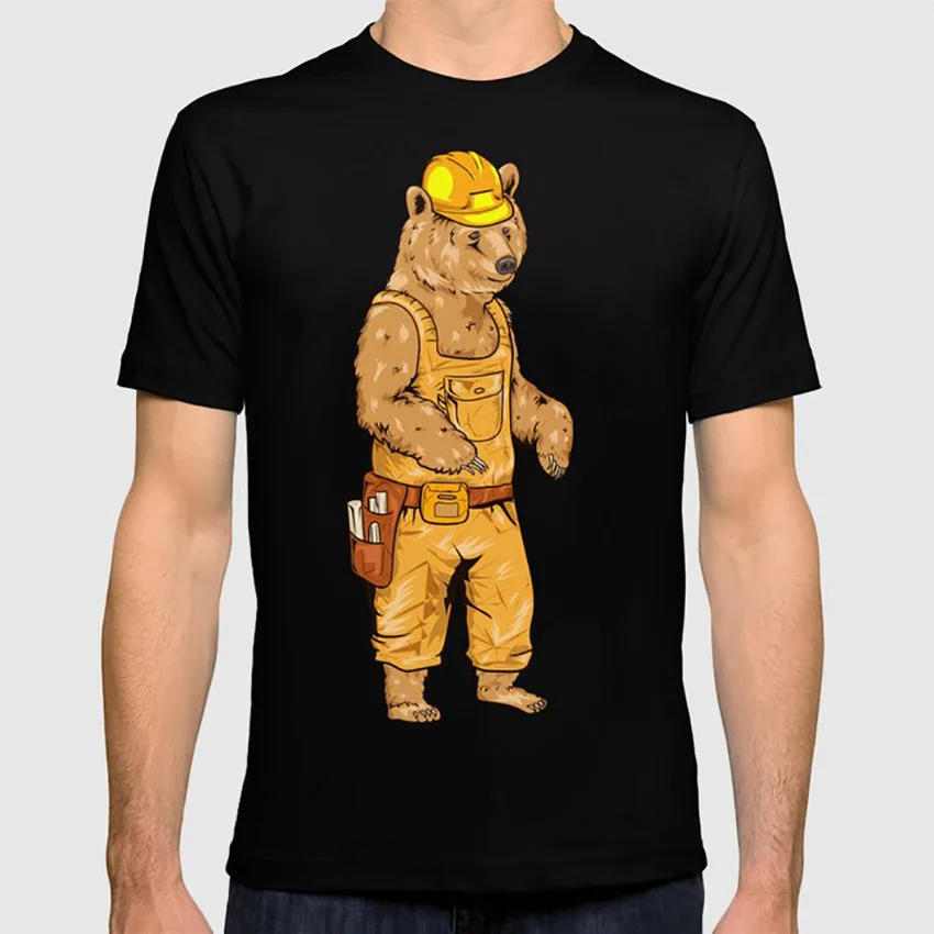 Строитель гризли Медведь футболка милый медведь рабочий строитель плотник