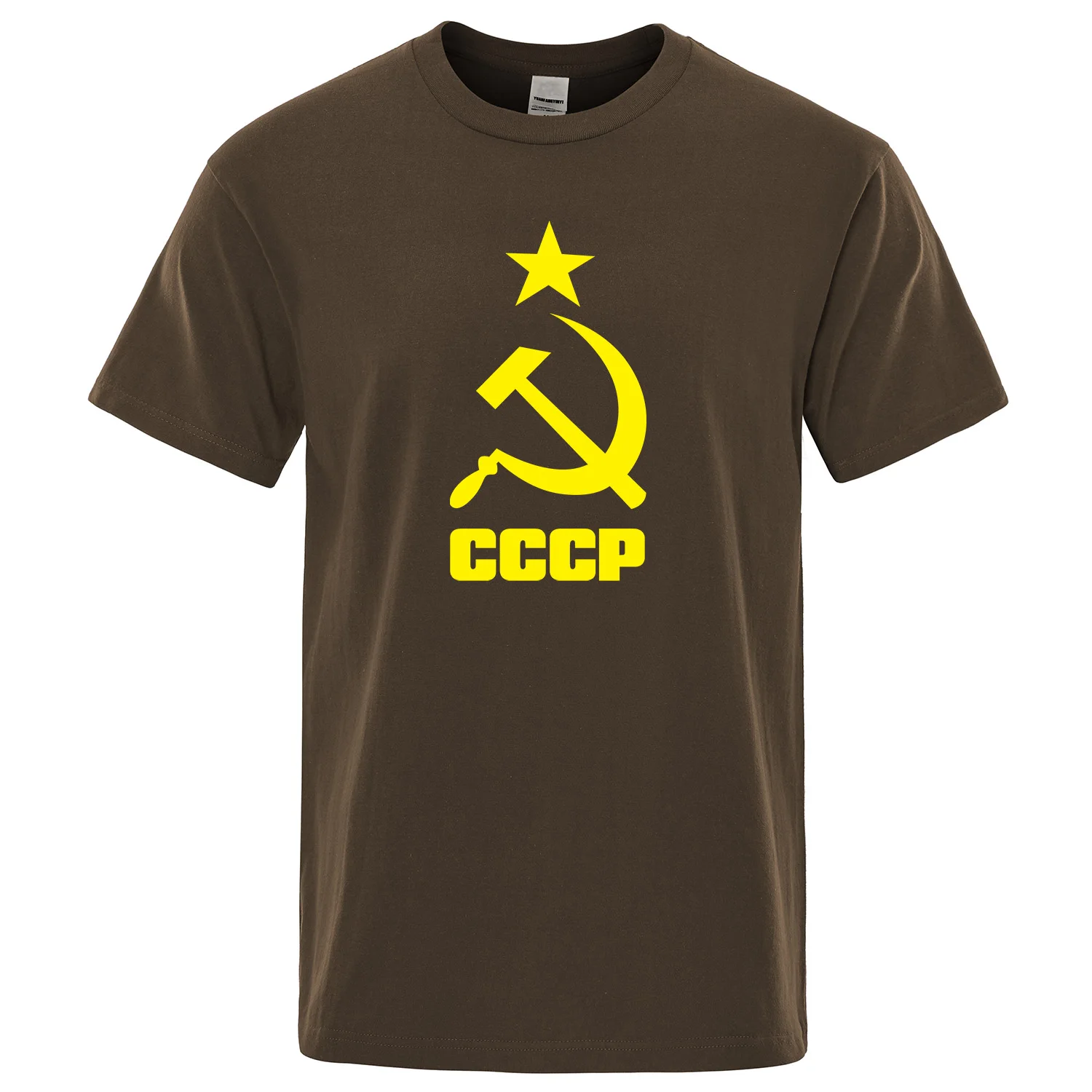 Мужская футболка, лето, CCCP, русские футболки для мужчин, для СССР, Советского Союза, Мужская футболка с коротким рукавом, футболки для мужчин, футболки из хлопка с круглым вырезом - Цвет: brown 6