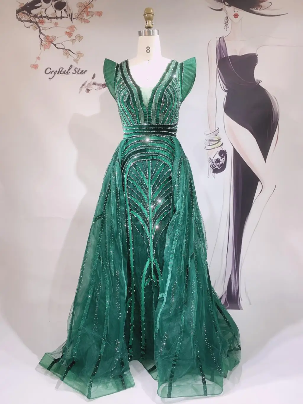 

Dubai Evening Dresses Sexy Evening Dresses 2021 Sleeveless Crystal Luxury Mermaid Evening Gowns Design For Women Party HO1059