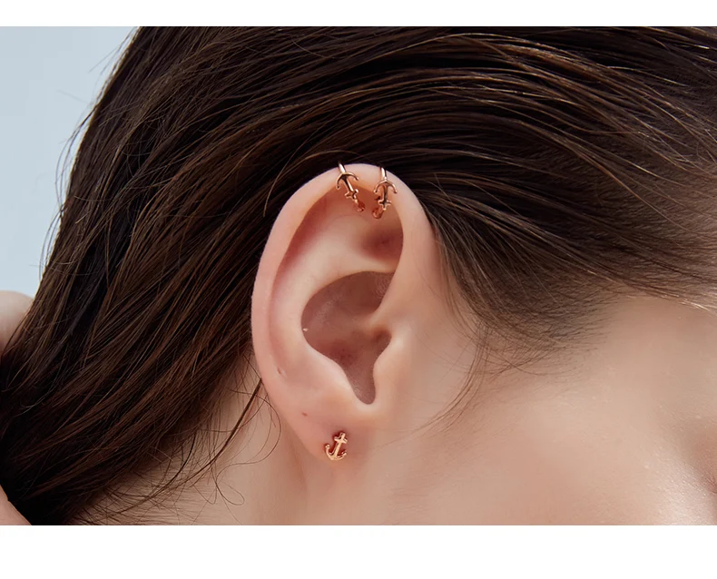 Серебряные серьги клипсы Kaletine Anchor & Cross 925 пробы без в стиле пирсинга ювелирные