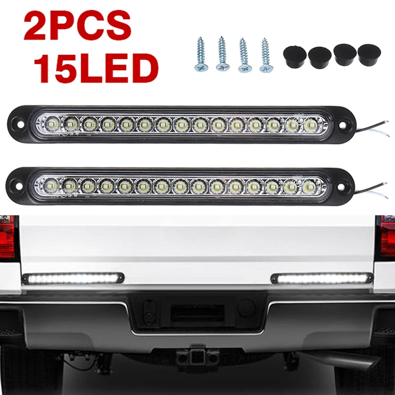 

2pcs 10-30V 10 Inch White 15 LED Strip Reverse Back Up Light Bar Sealed RV Truck Tail Day-time Running Lamp With Screw DIY Parts