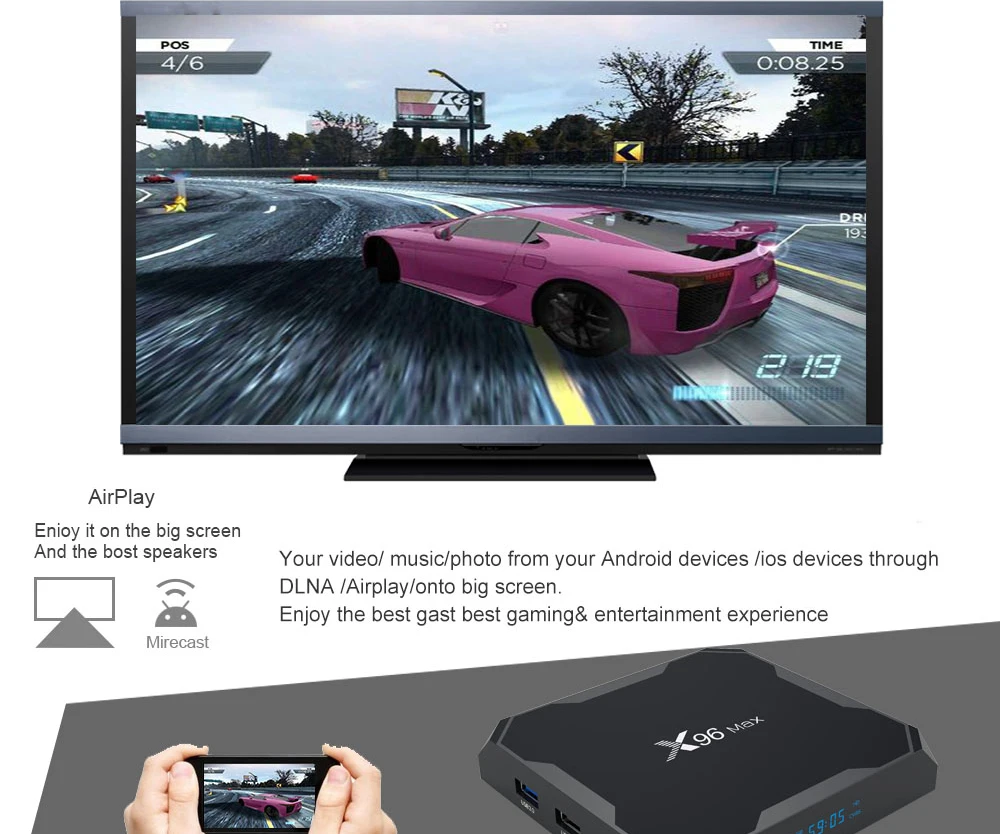 Android BOX X96 Max Android 8,1 Smart tv H265 STB Amlogic S905X2 четырехъядерный DDR4 4 ГБ 32 ГБ 2 Гб 16 Гб 5G 1000M WiFi 4K lcd USB3 BT4