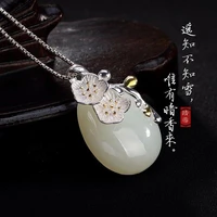 original craft s925 sterling silver inlaid natural hetian jade white jade plum blossom lady high end all match pendant