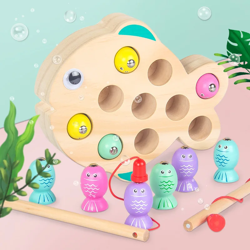 Рыболовные игрушки для детской игры деревянные магнитные рыболовные Обучающие