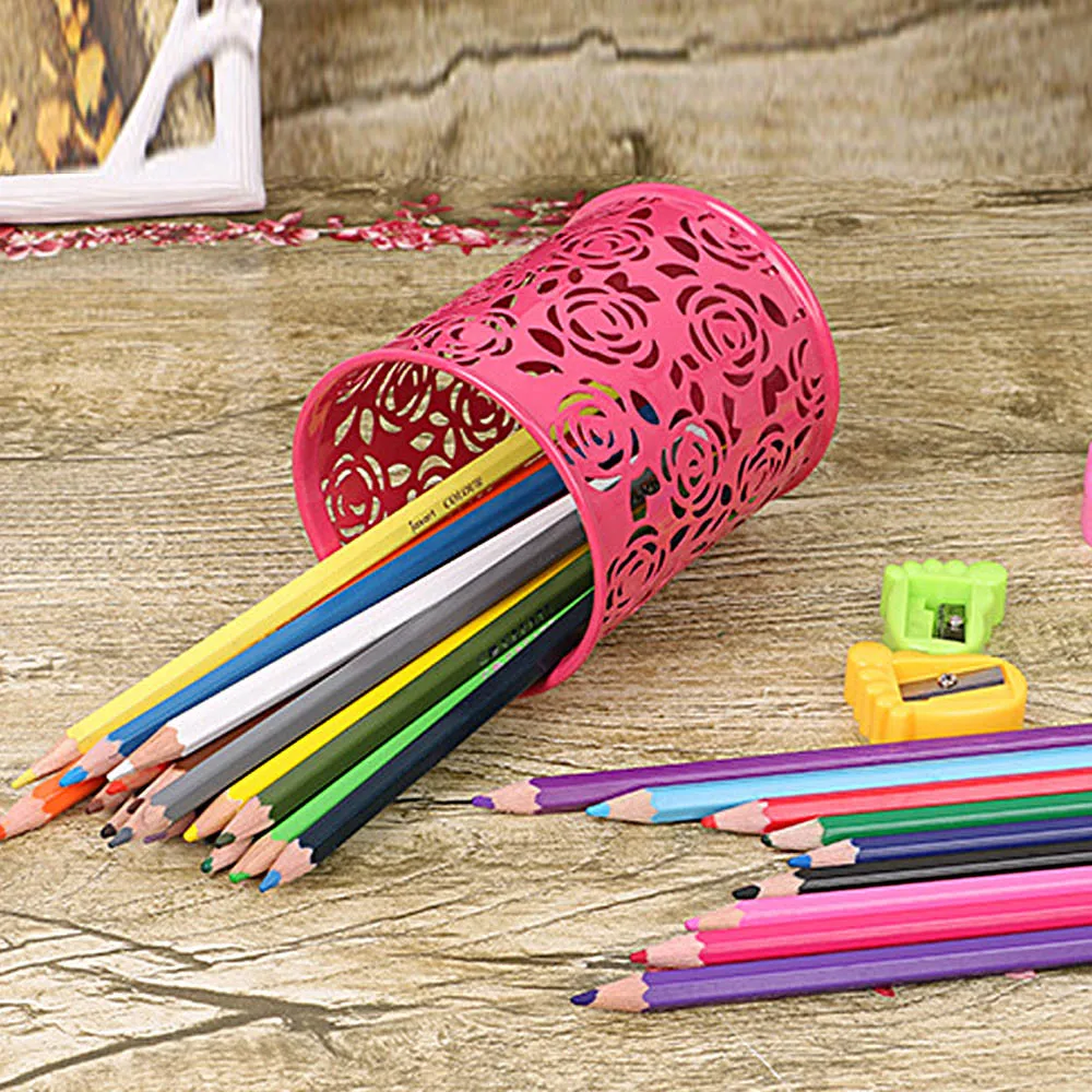 

2021 Makeup Brush Vase Roses Brush Pot Pen Holder Round Pen Holders Organizer Office Accessories Stationery Storage Desktop