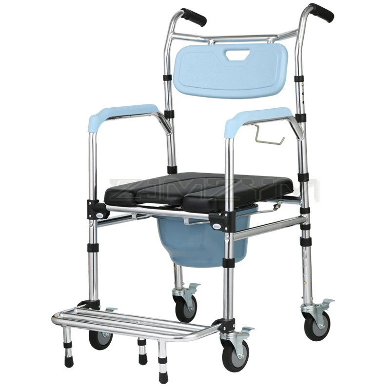 

Shower Mobile Commode Chair Aluminum alloy folding belt wheel elderly toilet chair pregnant woman disabled Shower Wheel chair