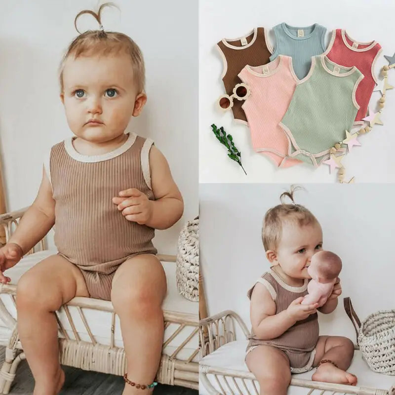 Милая Одежда для маленьких мальчиков и девочек вязаный Летний комбинезон без