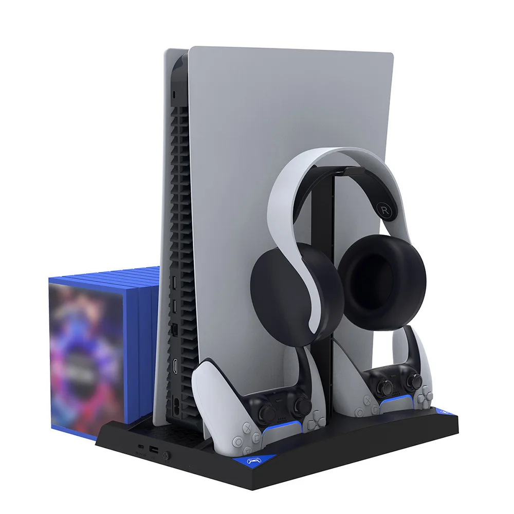 

6 In 1 Console Charging Cooling Rack With Indicator Light Headset Holder Disc Rack Type-C Dual Game Console Charger For PS5