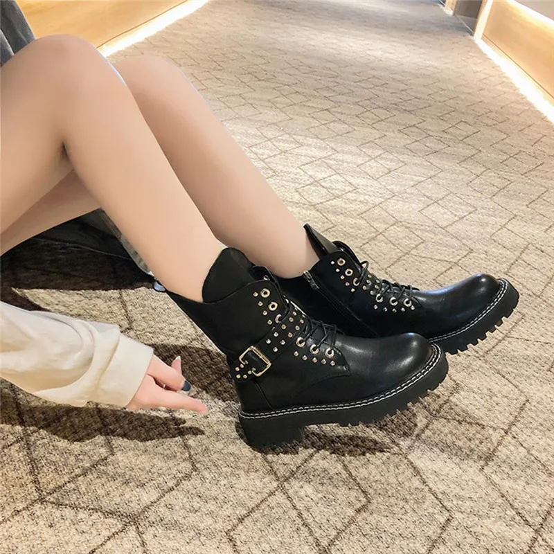 Women PU Western Knight Ladies Winter Boots Buckle Strap Short Casual Shoes botas mujer invierno 2020 | Обувь