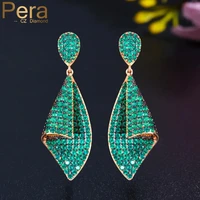 pera lovely full green cubic zirconia pave long yellow gold dangle geometry drop earrings for ladies fashion prom jewelry e649