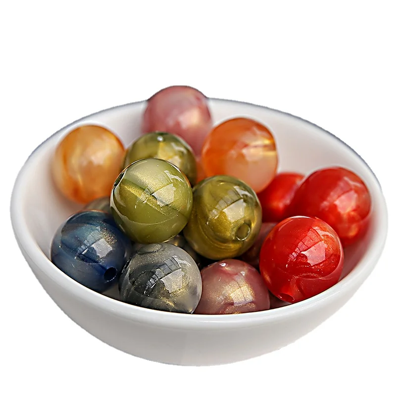 

16mmDIY handmade jewelry pearlescent flowing gold acrylic straight hole round bead earrings bracelet accessories materials 10pcs