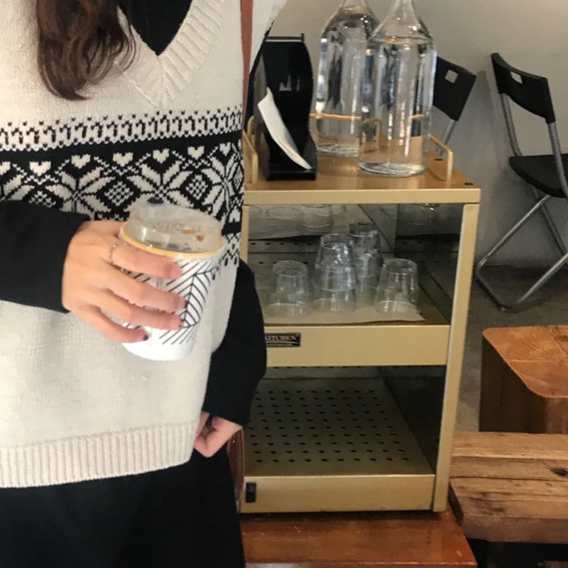 

NEW V-neck Sweater Vests Women Korean Style Panelled Chic Leisure All-match Simple Basic Geometric Ulzzang College Students Autu