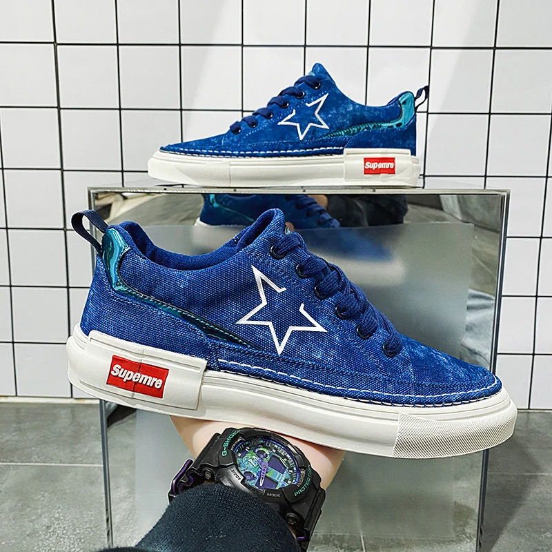 

Spring new men's casual denim canvas shoes young students sports skateboarding shoes retro classic fashion men's sneakers