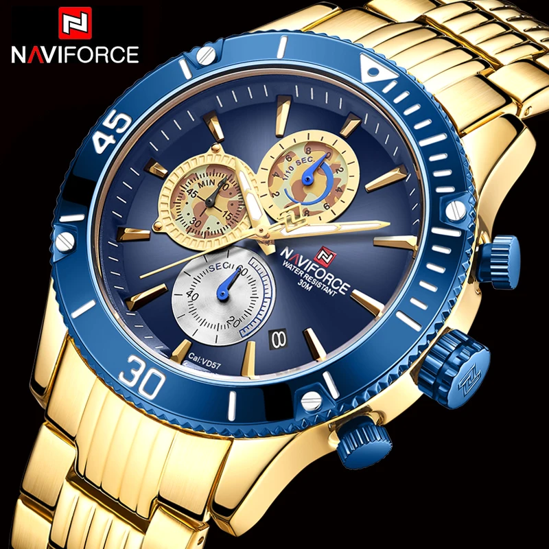 Часы наручные NAVIFORCE Мужские кварцевые с хронографом люксовые Брендовые