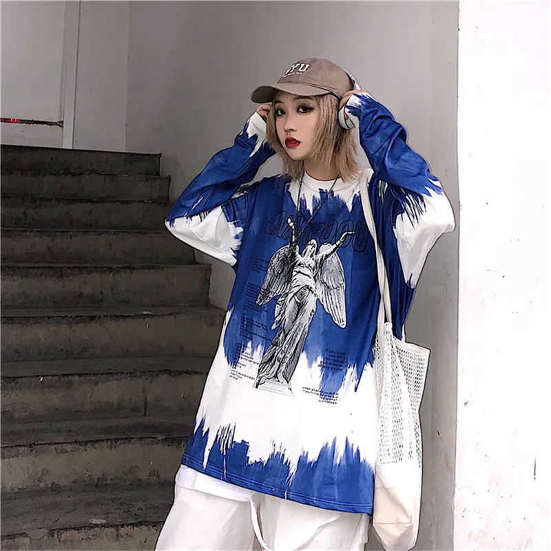 ZSIIBO/Осенняя Новинка ins Свитер с длинными рукавами и принтом в виде ангела для