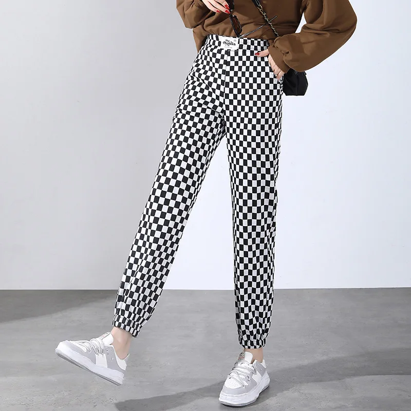 

Женские брюки весна-лето 2022 черно-белые шахматные брюки женская одежда брюки с высокой талией Корейская уличная одежда