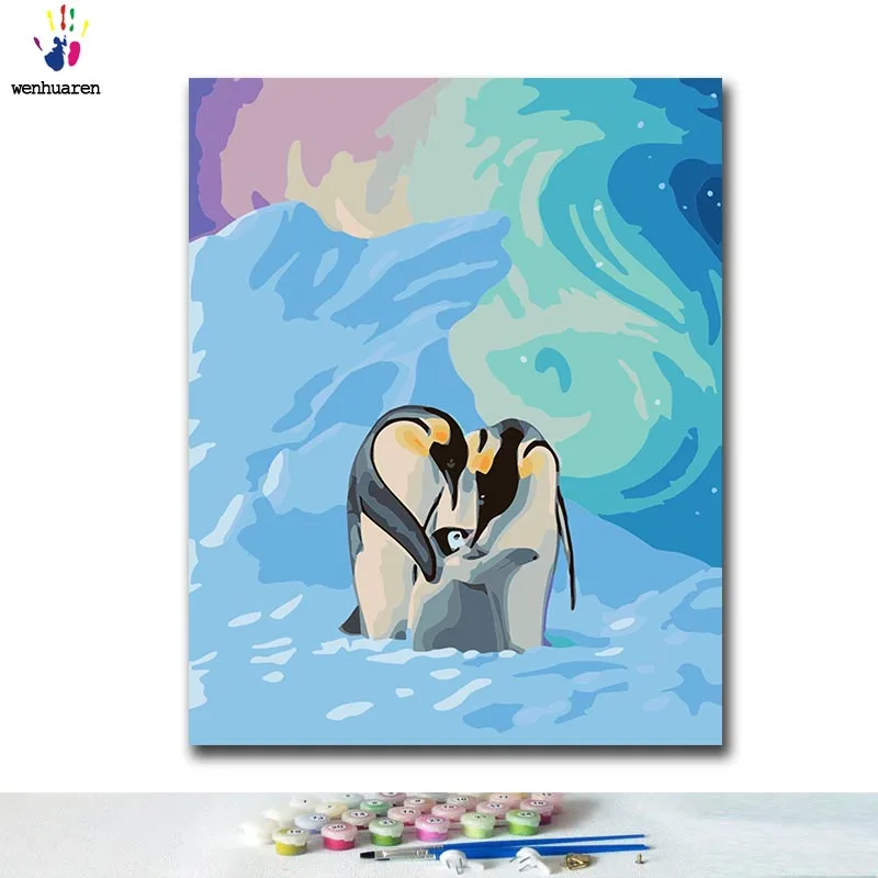 DIY окраска по номерам с изображением пингвина и лошадь картины комплекты 40x50