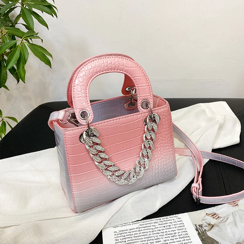 

Crossbody Bag For Women Crocodile Pattern Handbag Luxury Shoulder Bags Matching Diamond Chain Leather Messenger Bag Bucket bolso